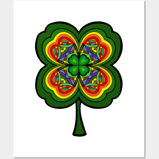 ST PATRICKS Day Lucky Four Leaf Clover Posters and Art